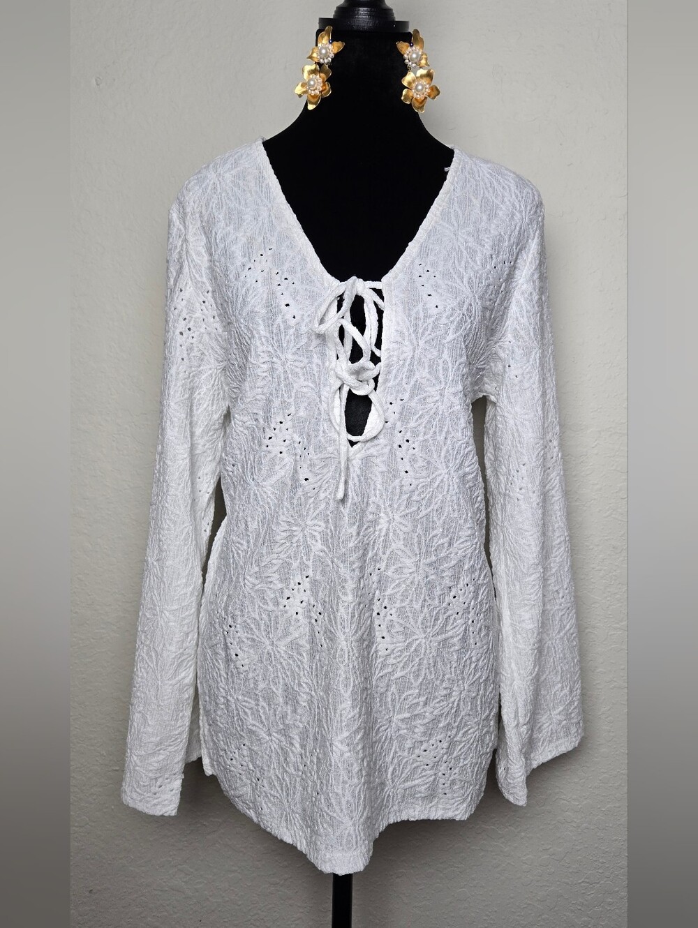 Michael Kors White Lace-Up Embroidered Swim Coverup
